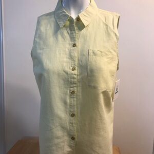 Ellen Tracy Linen Light Yellow Sleeveless Button Down Shirt